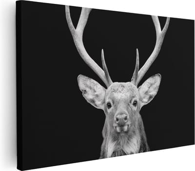 Artaza Canvas Schilderij Hert - 30x20 cm - Klein - Wanddecoratie Dierenkop - Muurdecoratie Gewei - Schilderijen Op Canvas