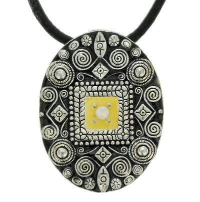 Behave - Ketting met ovale hanger zwart en geel - 40 cm (verlengketting 9 cm)