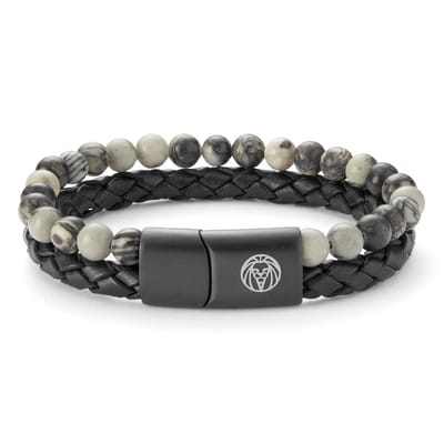 Icon | Armband van Grijze Jaspis-steen & Leer