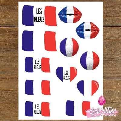 GetGlitterBaby® Plak Tattoos Voetbal / Tijdelijke Tattoo Sticker / Nep Tatoeage / Gezicht en Lichaam Schmink Versiering - Frankrijk / Franse Vlag / France / Les Bleus