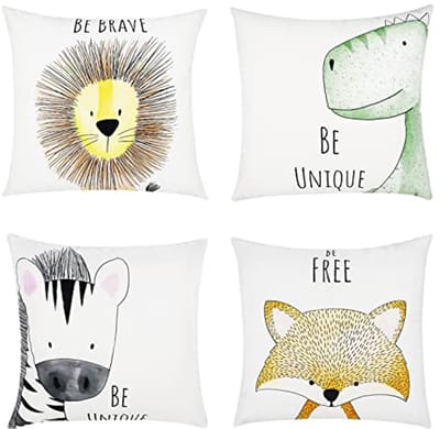 Decoratieve Flanellen Kussenhoezen Set van 4, 45 x 45 cm, Met Rits, Ideaal voor Bank en Kinderen, Dierenthema Kussens