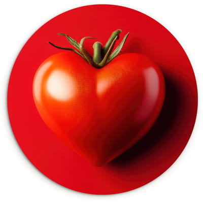 WallCircle® Wandcirkel 120x120 cm - Muurcirkel Tomaat - Rood - Hart - Muurdecoratie woonkamer - Wanddecoratie slaapkamer - Kamer decoratie accessoires - Ronde schilderijen XXL