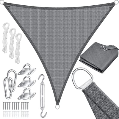 KESSER® Schaduwdoek | zonnezeil zonwering windbescherming | HDPE stof | waterafstotend & windwerend | 5-voudig kruislings gestikt robuust & stabiel schaduwgever tuin balkon terras - Grijze, Driehoek,3x3x3m