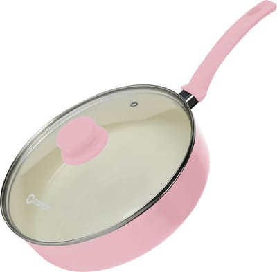 COOCK Hapjespan Inductie - 3100ml - Speciale Anti-Aanbak Coating - Ergonomische Koudgrepen - Gerecycled Aluminium - Roze/Wit - Inclusief E-book