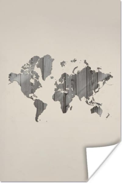 Poster 20x30 cm - Wereldkaart - Houten plank - Grijs - Posters - Kamer decoratie - Wanddecoratie woonkamer - Muurdecoratie slaapkamer