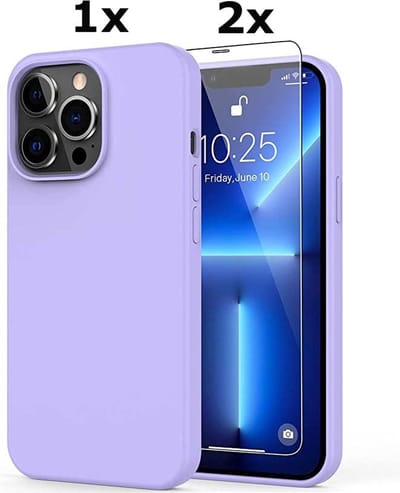 Hoesje Geschikt voor iPhone 13 Pro Max Soft Nano siliconen Gel Lila Paars Hoesje Met 2X Glazen screenprotector