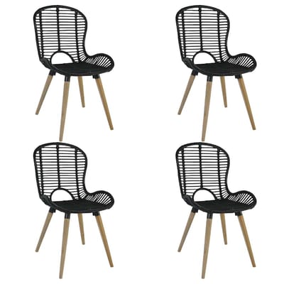 vidaXL - Eetkamerstoelen - 4 - st - natuurlijk - rattan - zwart