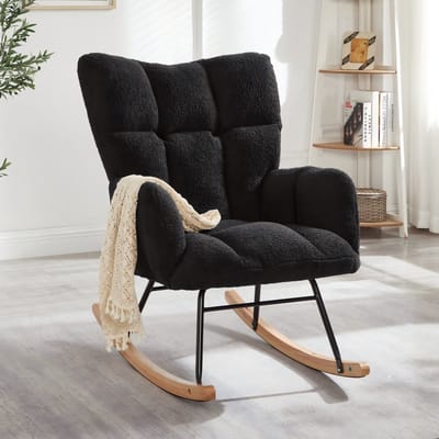 Schommelstoel - Relaxfauteuil - Met Armleuningen En Zachte Stoffen Bekleding - Voor Woonkamer En Slaapkamer - Hout Metaal - Donkergrijs