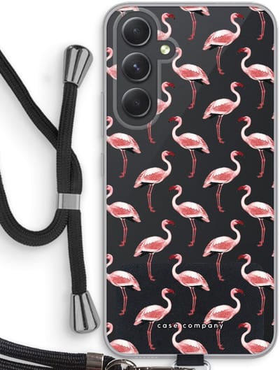 Case Company® - Hoesje met koord geschikt voor Samsung Galaxy A54 hoesje met Koord - Flamingo - Telefoonhoesje met Zwart Koord - Bescherming aan alle Kanten en Over de Schermrand