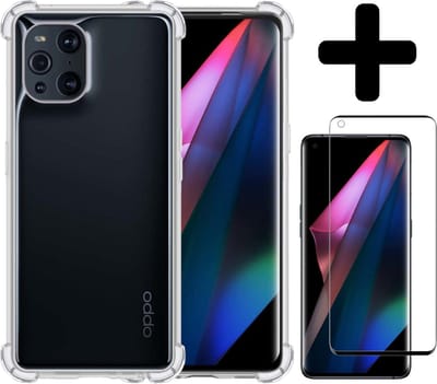 Hoesje - Met Screenprotector - Geschikt voor OPPO Find X3 Pro - Sterk & Shockproof - Siliconen Case - Back Cover - Telefoon Hoes - Shock Proof - Telefoonhoesjes - Transparant