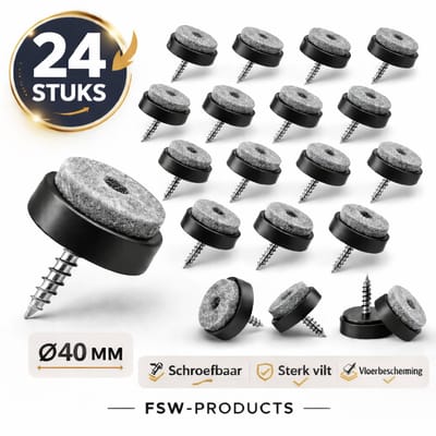 FSW-Products - 24x Vilt met Schroefbevestiging Ø40 mm - Vloerbeschermers - Anti Kras Viltjes voor Stoelpoten