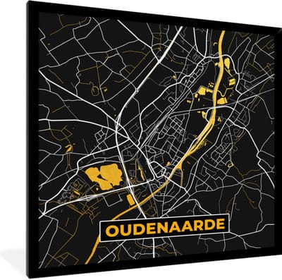 Fotolijst incl. Poster - Kaart - Oudenaarde - Goud - Plattegrond - Stadskaart - 40x40 cm - Posterlijst