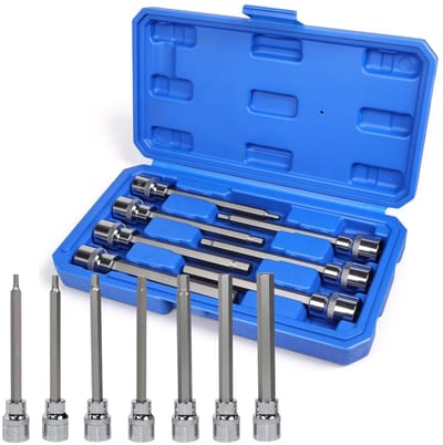 Dailygoods- Dopsleutelset 7-delig - Lange Dopsleutels 3/8 inch - Binnenzeskant Steeksleutelset - Inbusmoerset H3/H4/H5/H6/H7/H8/H10 - Chroom-Molybdeen-Staal - Slagvast en Corrosiebestendig - Moerset