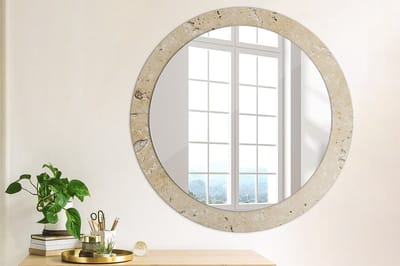 Coloray Bedrukte Spiegel - Imitatiesteen Spiegel Met Bedrukte Lijst - 80 cm - Beige Bedrukte Spiegel - Spiegel Met Bedrukte Lijst - Spiegel Met Decoratie - Spiegel Lijst Met Print