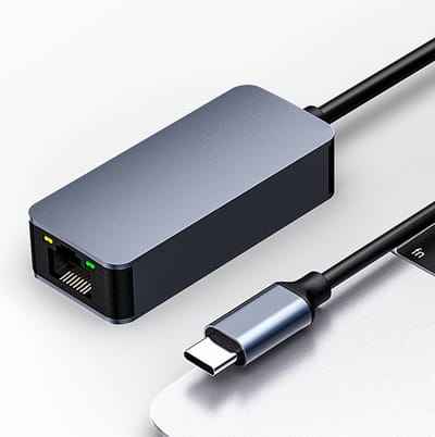 NÖRDIC USBC-LAN USB-C naar RJ45 adapter - 2,5Gbps - Thunderbolt 3 en 4 - Aluminium behuizing - Space Gray