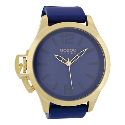 OOZOO Timepieces - Goudkleurige horloge met blauwe rubber band - OS295