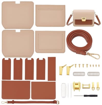 Dailygoods - WADORN DIY Crossbody Tas Maken Kit, PU Lederen Schoudertas Maken Materialen Set DIY Portemonnee Maken Naaien Complete Kit Handgemaakte Tas Maken Alle Accessoires Voor Beginner, 19x7x15cm, Kaki
