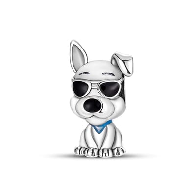 Fler® | Bedel | Past op populaire bedel armbanden (standaard-3mm) | armbandbedel | Coole Hond met Zonnebril | Sjaal | Bedel Charm | 25 Sterling Zilver | Emaille | Zwart | Blauw | Kerstcadeau | Sinterklaas Cadeau | Valentijn kado
