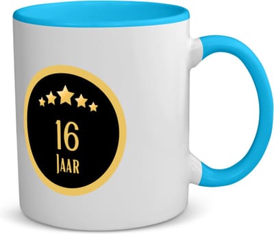 Akyol - 16 jaar koffiemok - theemok blauw - Hoera 16 jaar - iemand die 16 jaar is geworden of 16 jaar lang een relatie hebben of getrouwd zijn - verjaardagscadeau - verjaardag - cadeau - kado - geschenk - relatie - trouwdag - jubileum - 350 ML inhoud