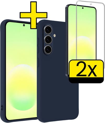Hoesje - Met 2x Screenprotector - Geschikt voor Samsung Galaxy A57 - Sterk & Shockproof - Back Cover - Siliconen Case - Telefoon Hoes - Telefoonhoesjes - Donkerblauw