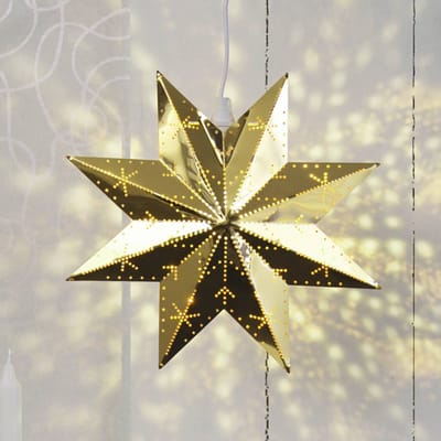 Star Trading Kleine metalen ster 'Classic' met E14 fitting, gatenpatroon, elektrisch bediend, messing, Ø 28cm