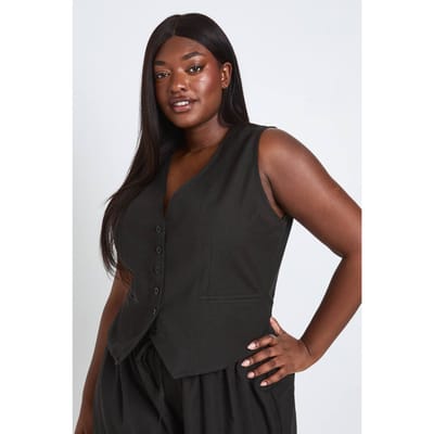 boohoo Dames Plus Linnen-look Gilet | Zwart | Maat: 44