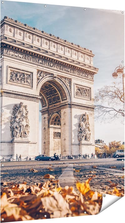 Gards Tuinposter Arc de Triomphe in Parijs tijdens de Herfst - 120x180 cm - Tuindoek - Tuindecoratie - Wanddecoratie buiten - Tuinschilderij