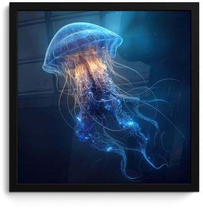 Poster in lijst - Fotolijst 40x40 cm - Posters - Kwal - Lichtgevend - Tentakels - Blauw - Posterlijst zwart - Decoratie - Wanddecoratie woonkamer - Muurdecoratie slaapkamer