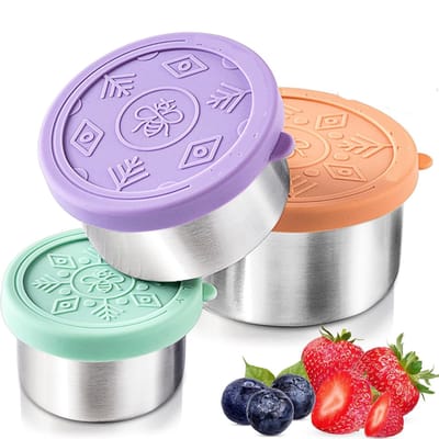 Famanu – Roestvrijstalen Voedselcontainers - Set van 3 - Bright - Metalen Lunchbox Snackbakjes voor Kantoor - Thuisopslag - Lekvrije Deksel