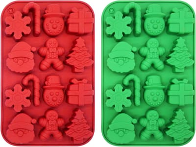 Kerst Silicone Mallen voor Chocolade en Snoep, 2 Stuks Santa Claus en Kerstboom, Ideaal voor Fudge, Kaarsen en Gelatine Maken