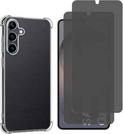 Hoesje geschikt voor Samsung Galaxy S26 Plus backcover Shockproof siliconen Transparant en 2 stuks Beschermglas Privacy Glas Screenprotector van glazen schermbeschermfolie