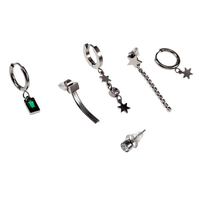 6-Stucks Oorbellen Dames - Ster oorbellen - Oorringen - Strass - RVS - Lange Oorbellen