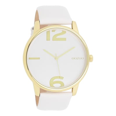 OOZOO Timepieces - Goudkleurige horloge met steengrijze leren band - C10370