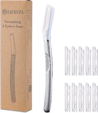 Bambooya Dermaplaning Razor voor Wenkbrauwen & Gezicht - Epileren - Veilig Mesje - Set van 10 Mesjes + Beschermkapje - Silver