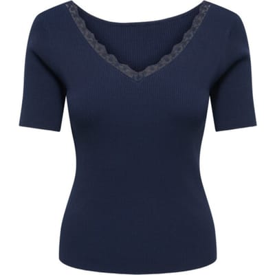 Jacqueline de Yong Trui Jdynanna S/s Revers Lace Pullover K 15376557 Black Iris Dames Maat - L