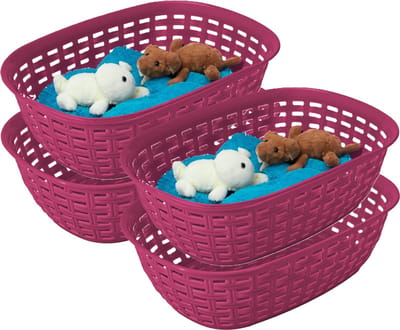 Hega Hogar Opbergmandje/kastmandje - 4x - fuchsia roze - 2 liter - kunststof - 18 x 25 x 7 cm - kleine opslag bakjes - manden