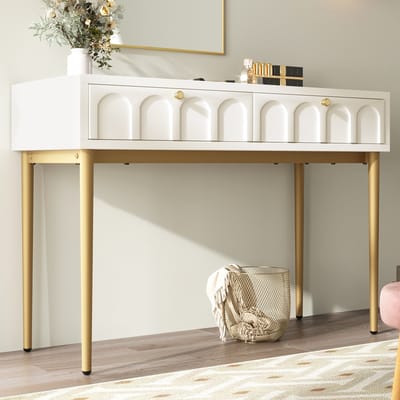 Toilettafel Met 2 Lades 100x76.5x45 cm - Witte/Nacre Witte Dressoir, Slaapkamer Hoogkast & Zijkast