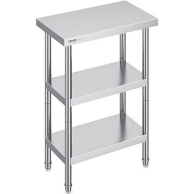 VEVOR roestvrijstalen voedselbereidingstafel, werktafel voor professionele keukens, met 2 verstelbare onderste schappen, 356 x 610 x 864 mm. Metalen voorbereidingstafel voor grill, keuken en thuisgebruik.