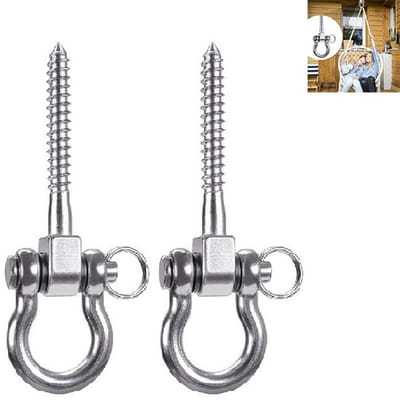 2-stuks Schommelhaak schroef - Hangmat bevestigingshaak - Buiten montage accessoire - Yoga ophangonderdeel - Draaibare U-haak, zware belasting geschikt - Roestvrij staal - Geschikt voor schommels, hangmatten, zakken en yoga riemen - Zilverkleurig