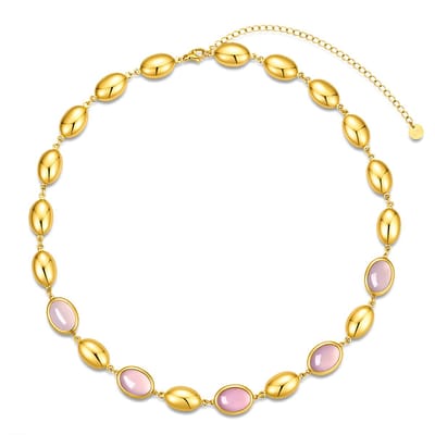 CO88 Collection - 8CN-26510 - Dames Ketting Roze Opaal - Stainless Steel - Cadeau
