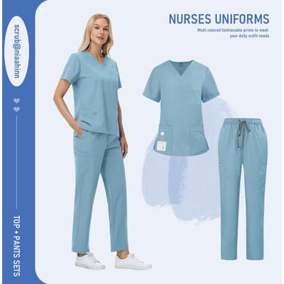Verpleegkundige Chirurgische Uniformen Dames V-Hals Korte Mouw Uniform Scrub Sets Groothandel Lab Schoonheidssalon Werkkleding Huisdierenarts Verpleegkundigen Set S gray