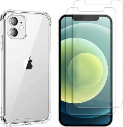 Hoesje voor iPhone 12 / 12 Pro backcover Shockproof siliconen Transparant en 2 stuks Screenprotector Gehard Glas