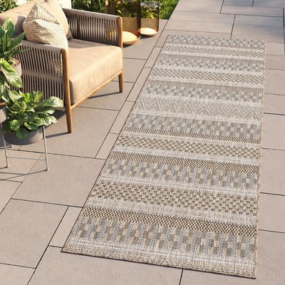 Tapiso Melissa Loper Laagpolig Bruin Beige Indoor Outdoor Vloerkleed Maat- 80x100