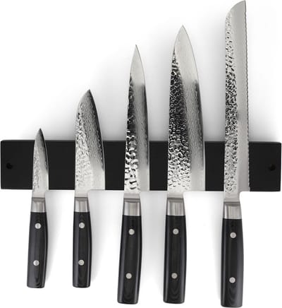 Yaxell Zen Messenset – 6-delig – Magnetische Messenstrip Bamboe Zwart met 5 Messen – 37 Lagen Damaststaal – Canvas-Micarta Heft