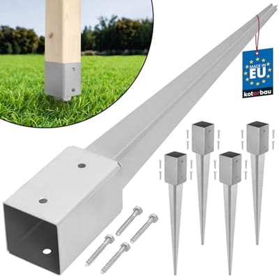 KOTARBAU® 4 stuks Paalhouder met Punt, Paalvoet, Verzinkt Staal, 75 cm, Zilver, 81 x 81 mm, Puntpaalhouder, Paalhouder voor Schutting, Tuinpalen Hout Inslag, Duurzaam
