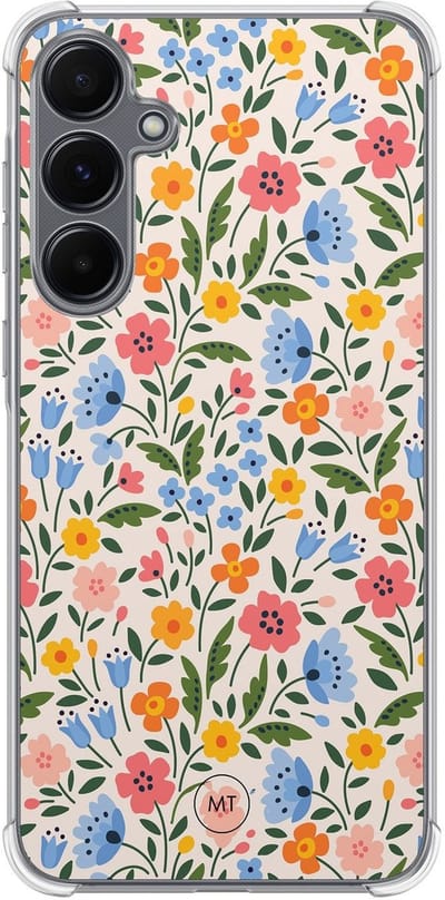 Hoesje (shockproof) geschikt voor Samsung Galaxy A15 - Romantische bloemen - Extra sterke case - TPU/polycarbonaat - Bloemen - Multi, Transparant