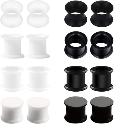 Siliconen Oor Tunnels 3-25mm Flexibel Dubbel Geflared Fleshtunnel voor Dames en Heren - Zwart en Wit, Comfortabel en Duurzaam