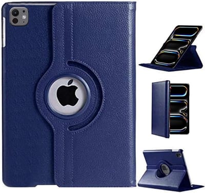 Hoes geschikt voor iPad Pro 11 inch M5 2025/M4 2024 hoes Donker Blauw - iPad pro 2025 hoes M5 hoes 360° draaibare Bookcase