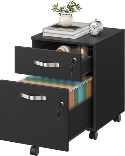 VASAGLE - Archiefkast - Rollcontainer met Slot - Archiefkast met 2 Lades - 5 Wielen