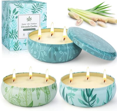 Set van 3 Citronella Buitenkaarsen | Natuurlijke Sojawas & 3 Lonten | Anti-Insecten Tuin & Terras